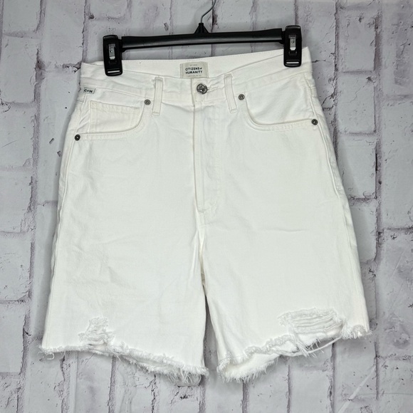 Citizens of Humanity Camilla Frayed Hem Shorts Sz 24 White Button Fly Distressed - Picture 1 of 12